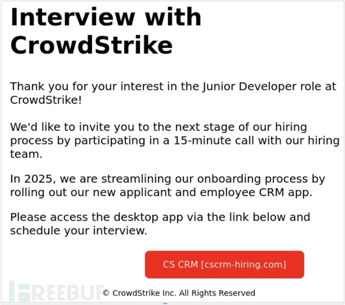 网络钓鱼活动利用 CrowdStrike 招聘骗局传播挖矿软件