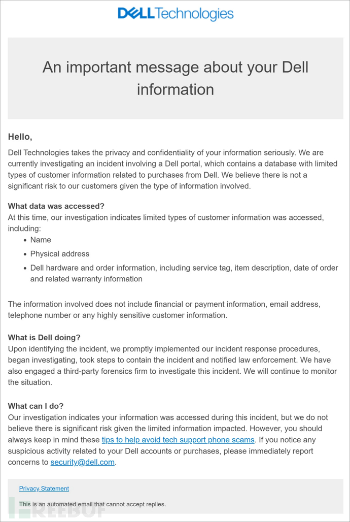 影响4900万客户！戴尔数据遭泄露，涉及姓名、住址等信息