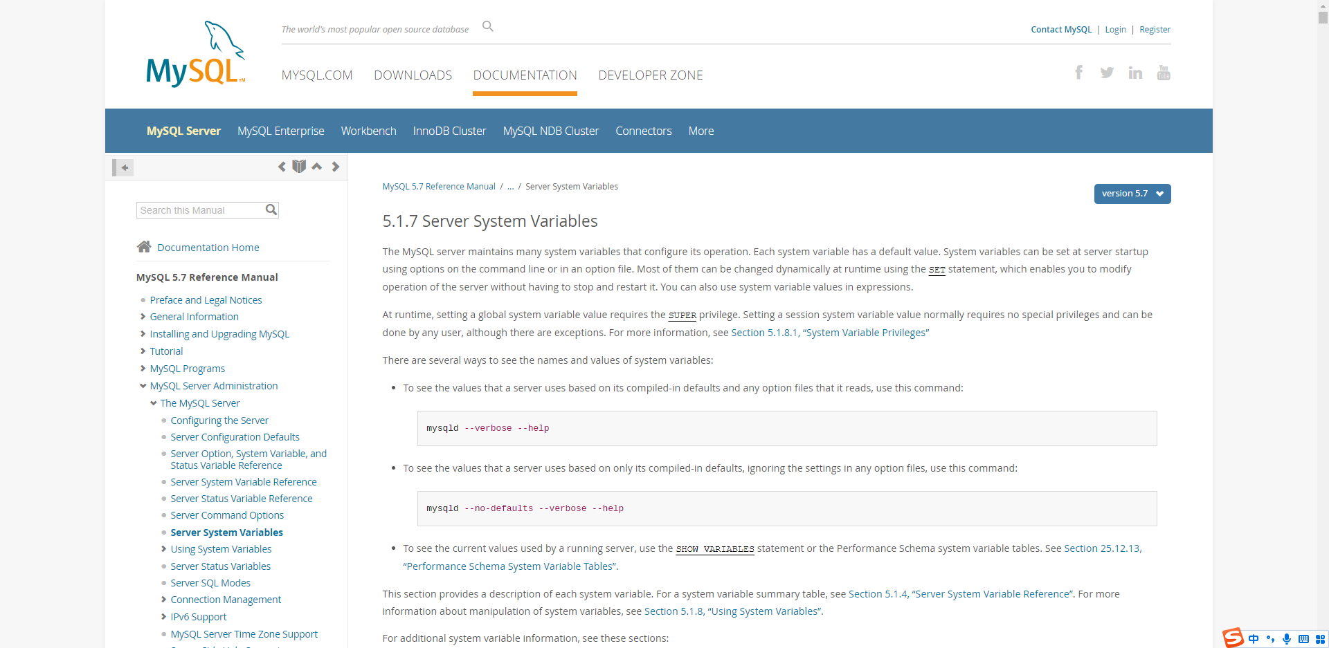 MySQL5.7设置变量的几种方法