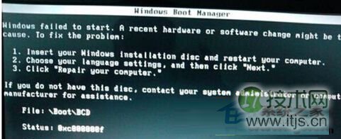 windows 7系统无法启动错误提示代码为File:BOOTBCD