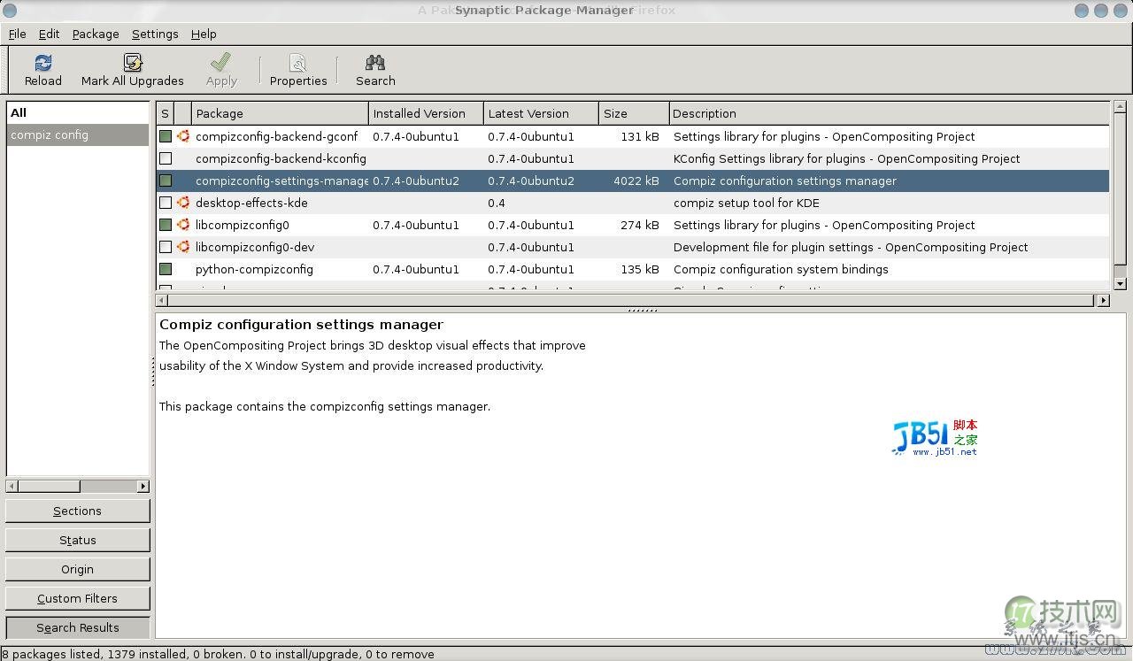 Ubuntu 8.04 ( Hardy Heron ) 是完全支持 Compiz Fusion所有特性的一个版本.但是主要的问题是没办法来配置这些特性.为了配置这些不同的选项,我们需要使用一个叫 Compiz Config的工具软件.打开新立得管理器,搜索 Compiz Config 然后安装就可以了.一旦安装好了 Compiz Config ,运行他,你会看到一个类似于如下图所示的界面:这个界面非常的简单,选中了的选项表示这个效果是启用的,没有选中的选项表示这个效果是没有启用的.为了配置单个的效果例如键绑定点击图片的效果.现在我就来演示一下一些我最喜欢的特效和实际的效果图.1)屏幕上火焰效果:你可以使用这个特效在你的屏幕上画火字,为了使用这个效果,你需要使用组合键shift+win键,并点击鼠标左键,火焰就会被喷在屏幕上.当火焰文字在你的屏幕上,在你的正常的桌面上工作区的时候,你依然可以做所有的事情,例如浏览网页,假如想清除火焰文字,请按组合键shift+win+c键,这个时候火焰文字就会被清除.2)展览特效:这个效果能让你预览的桌面.使用这个特效只需要按组合键win+e 3)摆动窗口:一个非常受众多Compiz Fusion玩家喜爱的特效,他主要是使你的窗口像水一样摆动.4)水滴效果:使你的桌面像下雨一样的非常好,非常迷人的一个效果.通过使用ctrl+win键来激活这个效果.                                               			5)窗口切换:使用一种类似ITunes的cover flow的方式来切换窗口。通过使用win+tab键来使用这个种效果 6）窗口圆环切换：使你的窗口形成一个圆环，并使用简单的alt+tab来切换窗口.因为这个插件禁止了alt+tab的默认的浏览的功能 现在,让我们开始随心所欲的定制自己喜欢的 Compiz fusion 特效吧!